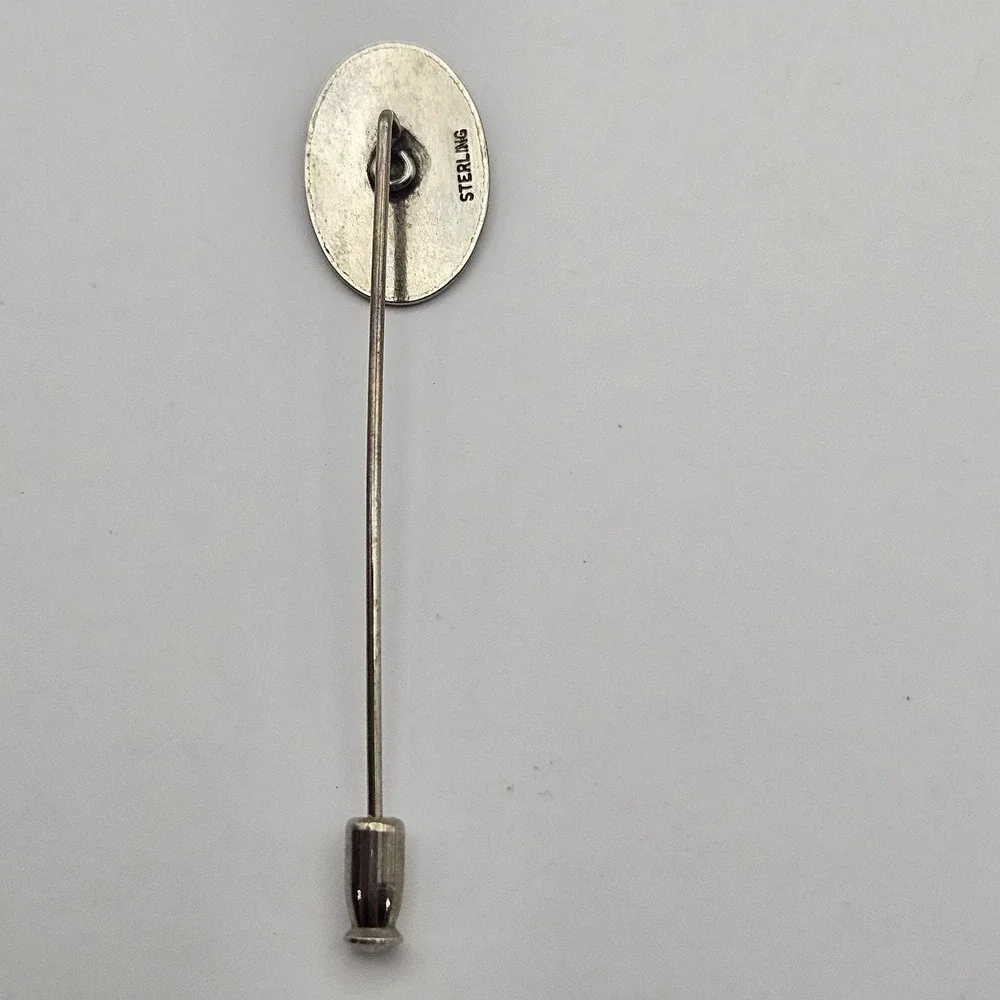 Vintage Sterling Silver Floral Scroll Oval Stick Pin Hat Lapel